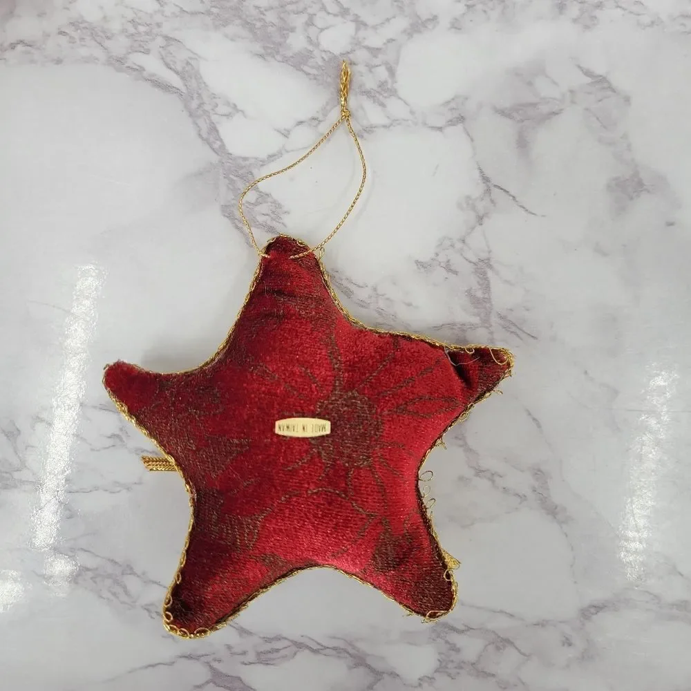 Vintage Red & Gold Velvet Christmas Ornaments Soft Non Breakable 90's